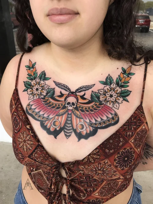 Traditional chest piece — custom tattoo work