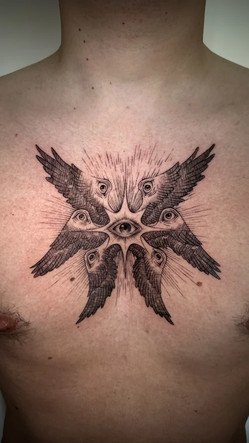 Fine line geometric work — body piercing